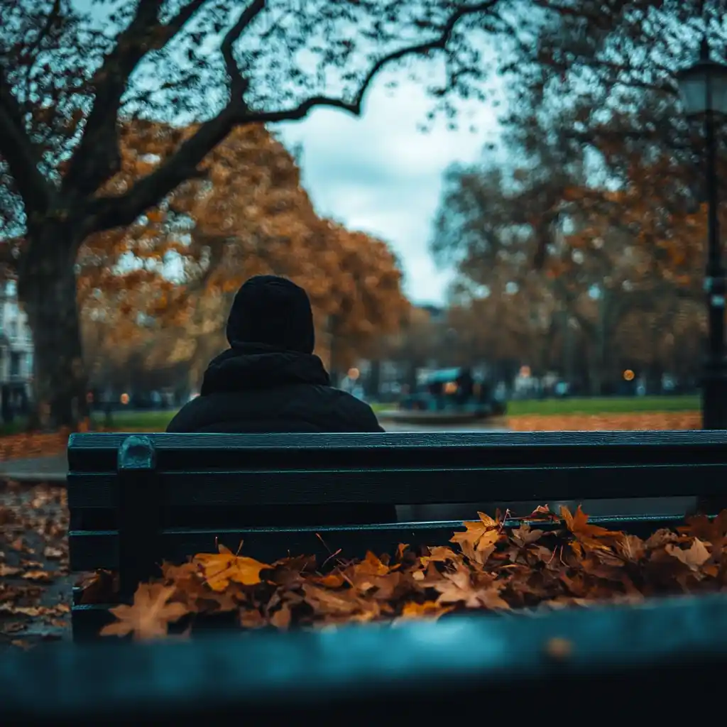 podzimní deprese žena na lavičce